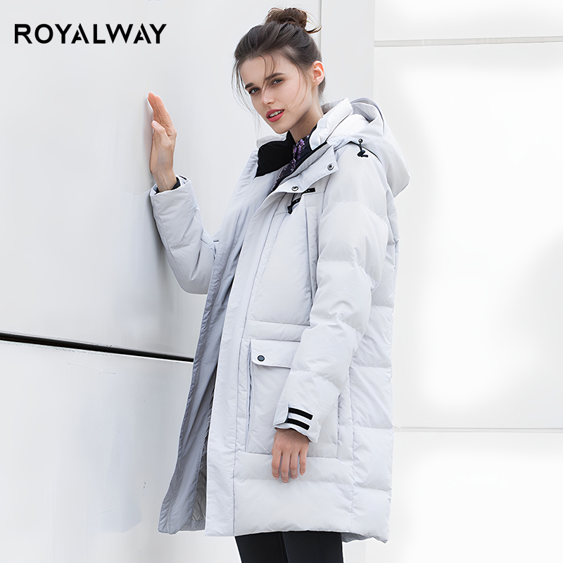 ROYALWAY长款羽绒服80绒灰鹅绒