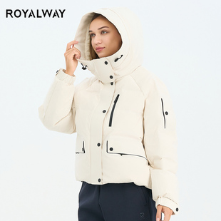 ROYALWAY羽绒服鸭绒短款 防风保暖外套休闲百搭 女连帽立领90绒冬季