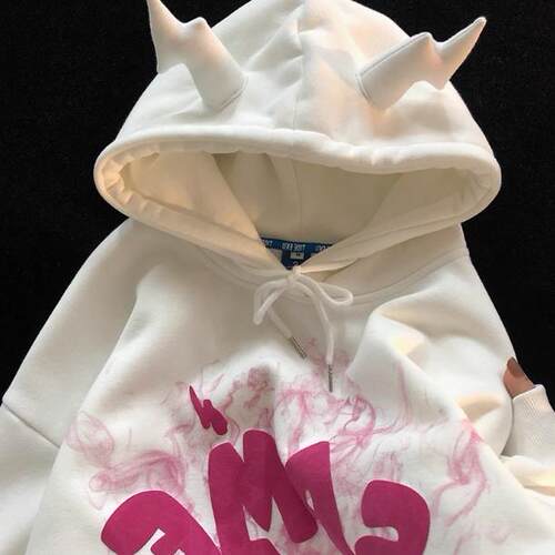 设计感oversize牛角卫衣女连帽2024年新款秋冬加绒小众外套小个子