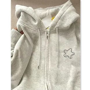 外套 宽松休闲百搭连帽卫衣女秋冬加绒慵懒风拉链开衫 2025新款 韩版