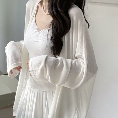 韩系温柔白色防晒冰丝外套女
