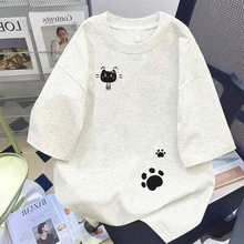 卡通猫咪印花设计感短袖t恤女夏季小众宽松百搭休闲半袖上衣ins潮