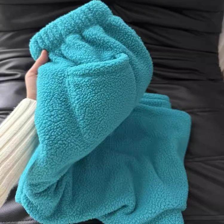 美式复古羊羔绒休闲蓝色阔腿裤女宽松加绒小个子高腰直筒束脚裤子,女装/女士精品,卫裤,淘宝优惠券,粉丝福利购,淘宝优惠卷