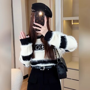 2025新款韩版慵懒风V领套头毛衣女设计感蝴蝶结流苏毛百搭上衣ins