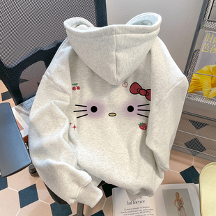 2025新款美式卡通印花连帽卫衣女生秋冬加绒休闲宽松可爱小众外套