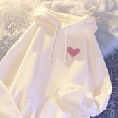 爱心印花简约连帽卫衣女秋冬加绒2024新款 设计感正肩宽松休闲上衣