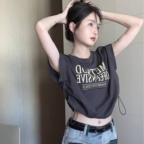 遮肚设计短袖短款甜辣上衣