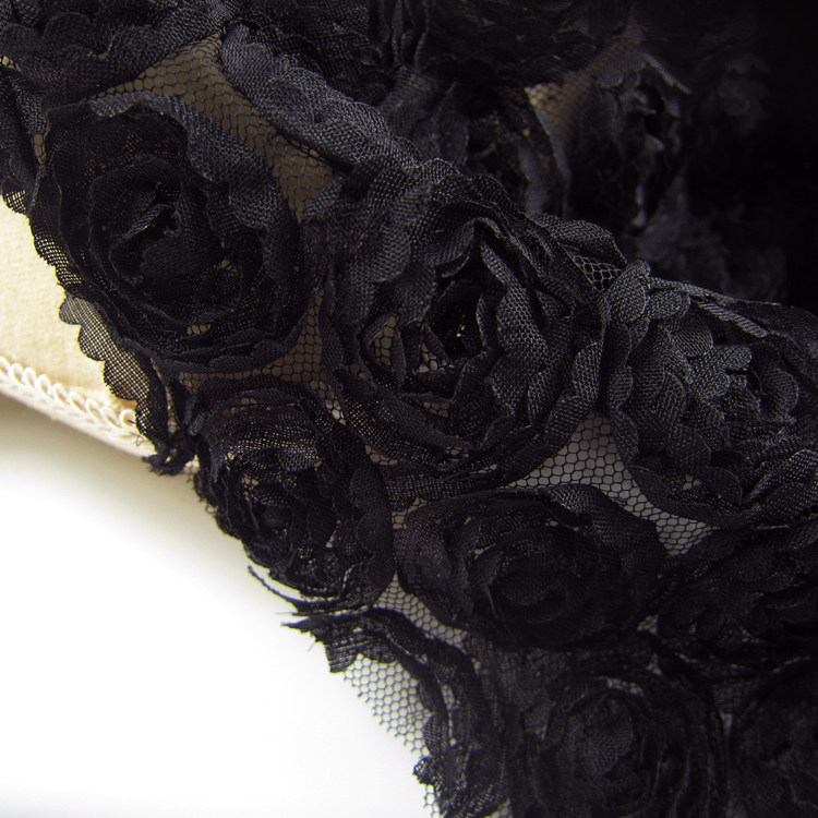 服装diy布料 黑纯色立体花中玫瑰盘花礼服婚纱网纱蕾丝面料