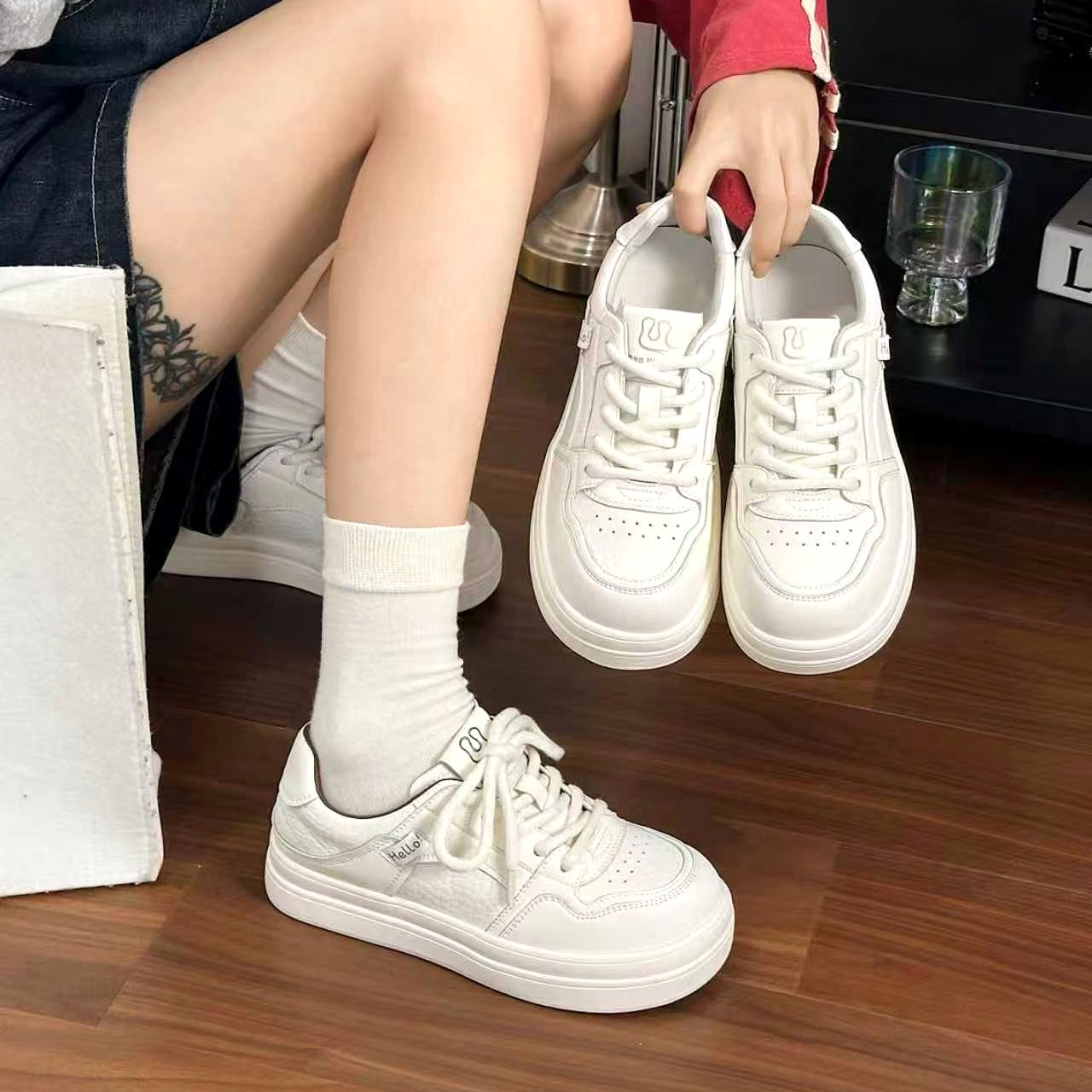 依佳依2025新款厚底单鞋女坡跟真皮小白鞋女轻便休闲运动板鞋女鞋,女鞋,时尚休闲鞋,淘宝优惠券,粉丝福利购,淘宝优惠卷