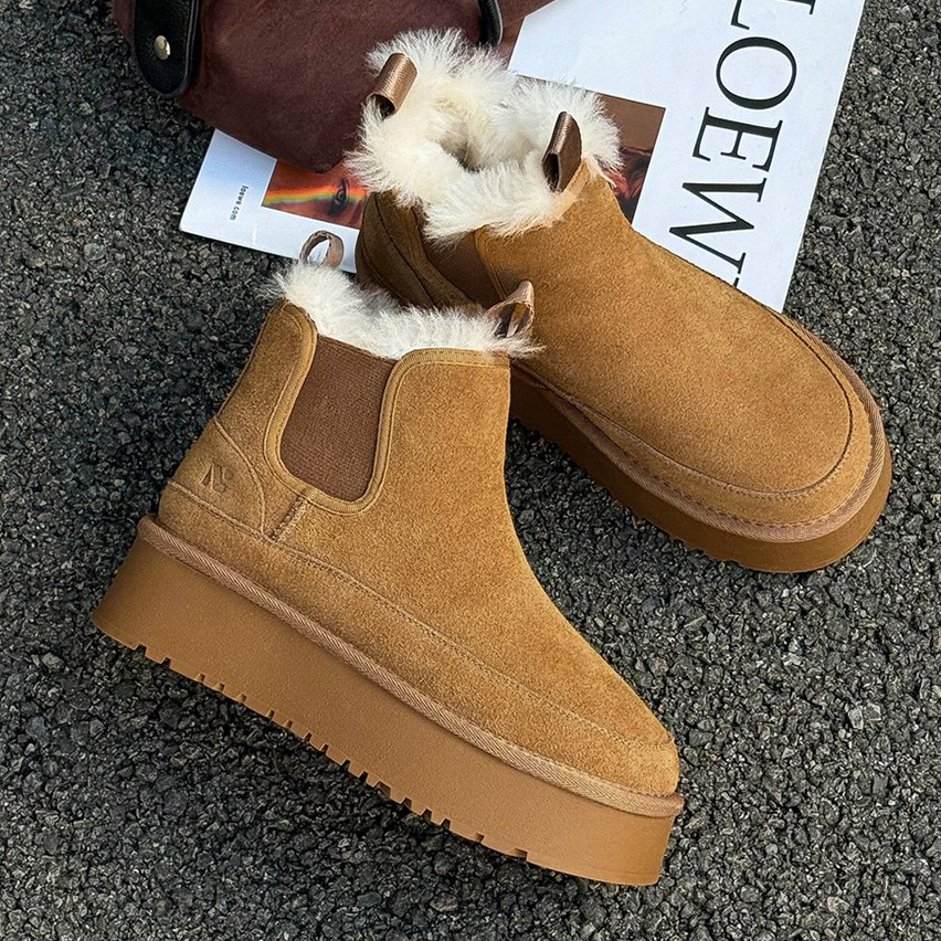 厚底真皮雪地靴保暖防滑棉靴加厚