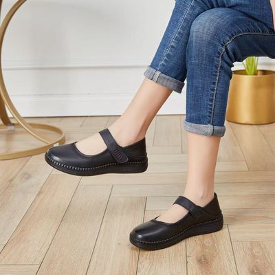 艾度平底单鞋软底防滑真皮妈妈鞋