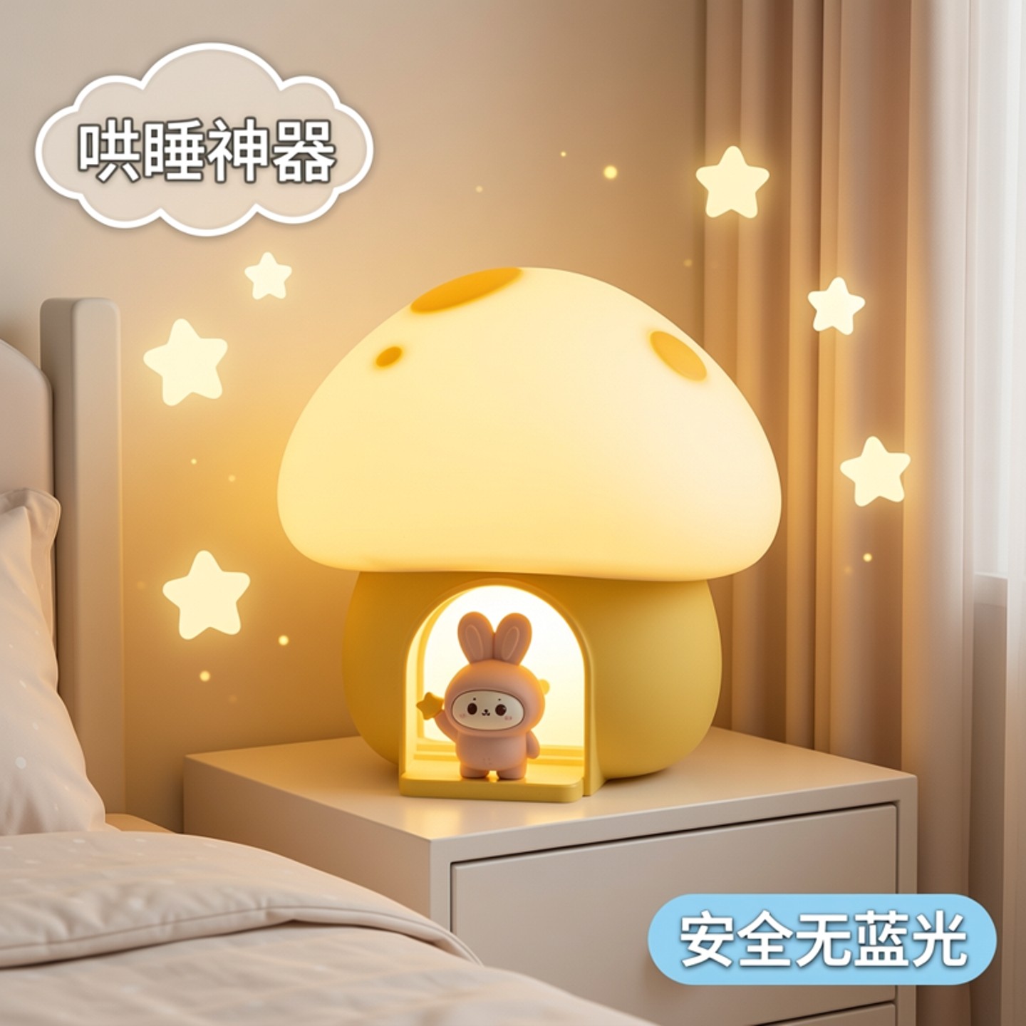 蘑菇充电卧室小夜灯可爱睡眠灯床头氛围礼物灯儿童拍拍灯生日礼物