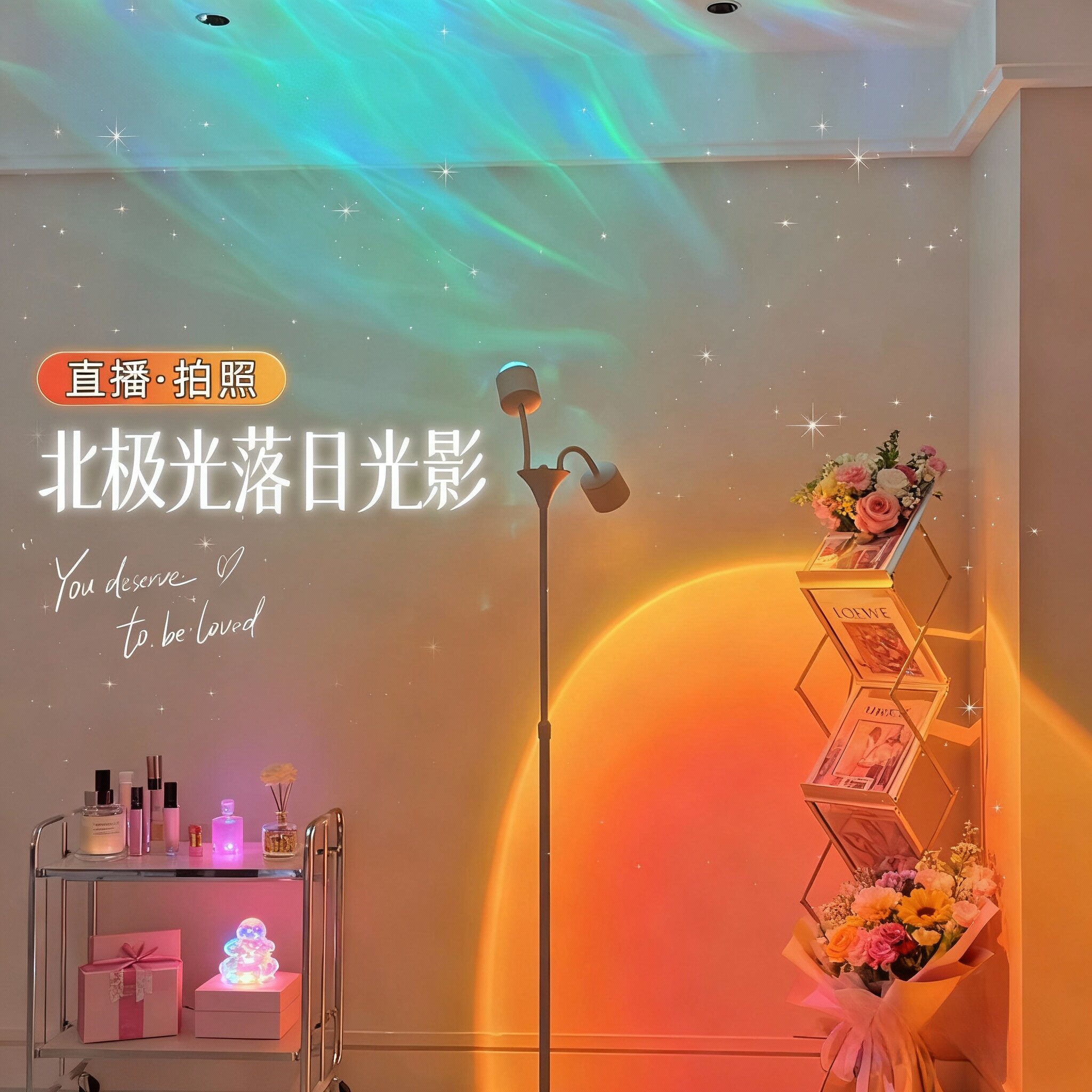 双头水波纹落地氛围灯客厅日落高级感直播间背景布置美容院落日灯图片