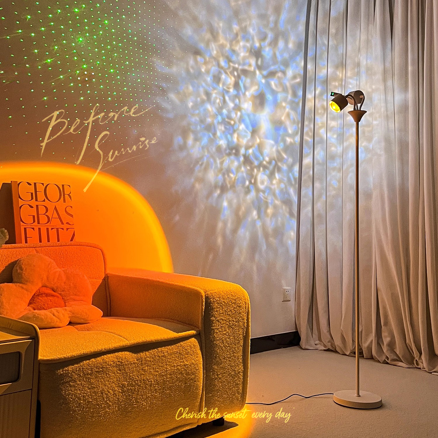 三头水波纹落地氛围灯卧室日落客厅沙发边高级感直播间夕阳落日灯