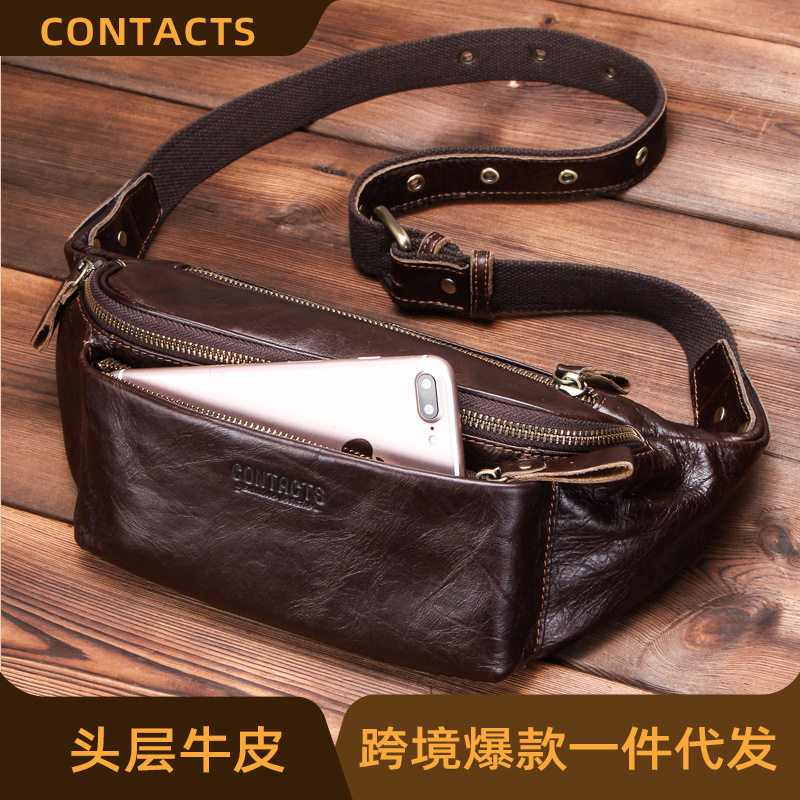 黑天使头层牛皮男士腰包多功能男款运动手机百搭斜挎防水腰间