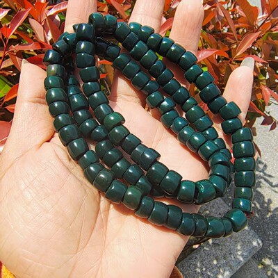 15485西亚绿鸡肝老玛瑙108佛珠West Asian Antique Agate Mala624