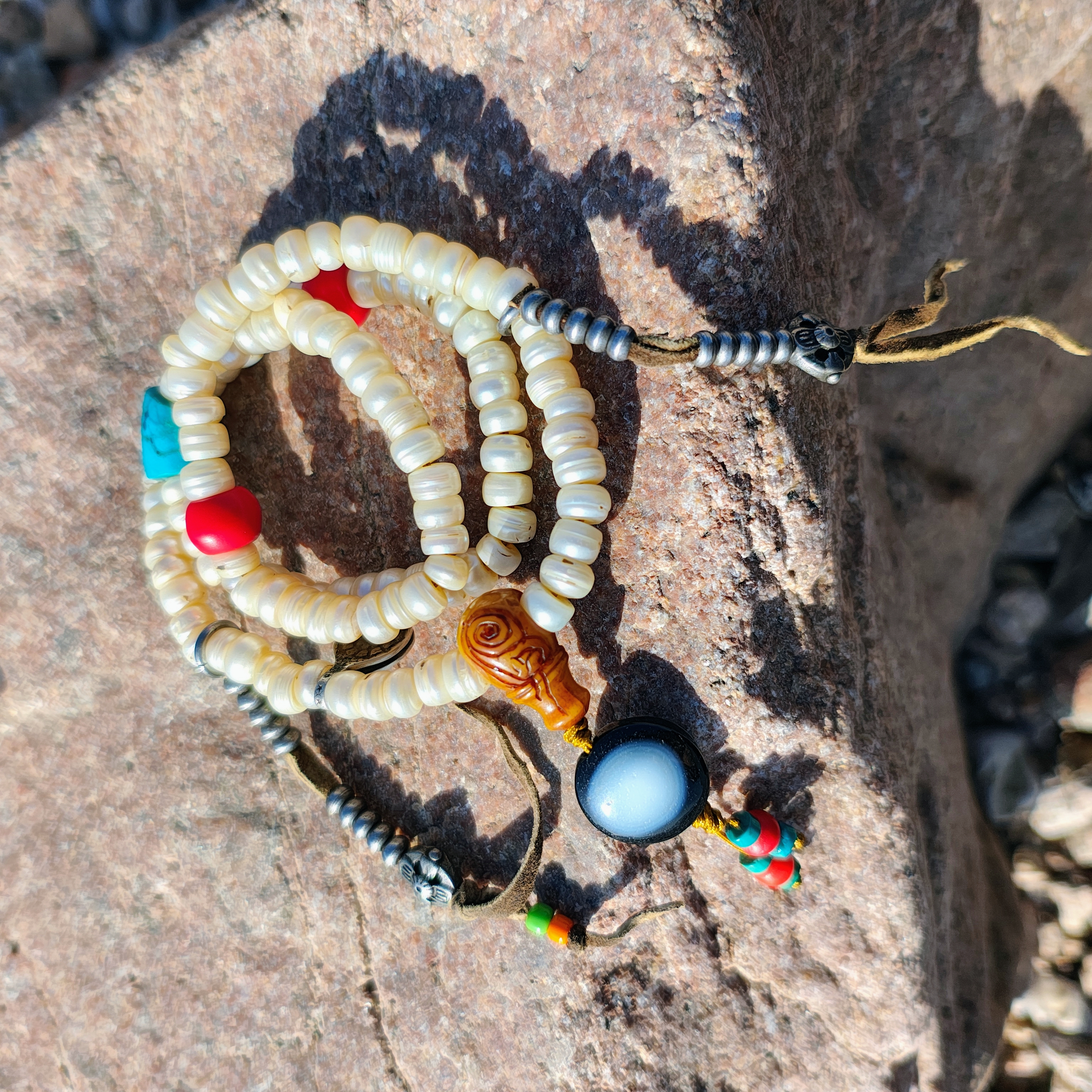 15399藏传老珍珠多宝念珠208佛珠岁月凝萃的幸运手串