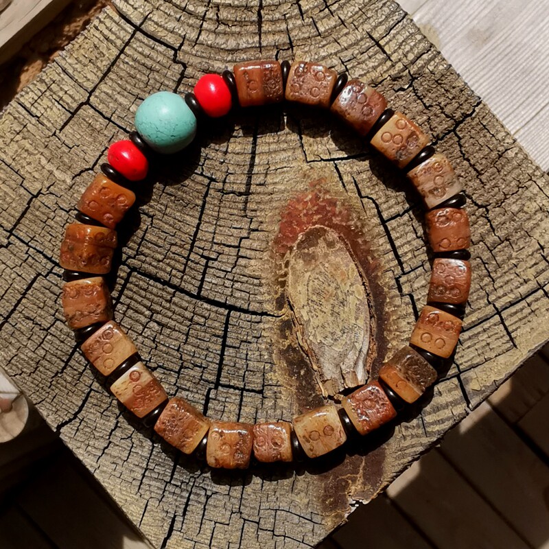 45433藏传m请加c老尕尕吉祥天母珠手串 老绿松石雪巴