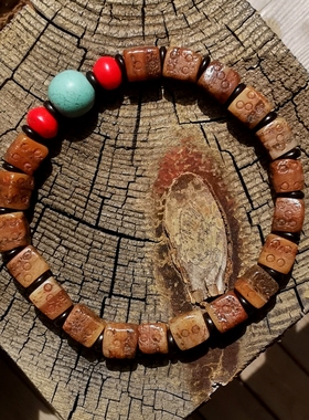 45433藏传m请加c老尕尕吉祥天母珠手串 老绿松石雪巴