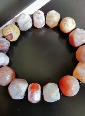 10817灰皮奶皮唐球玛瑙手串古珠手链文玩古董收藏男女简约百搭饰