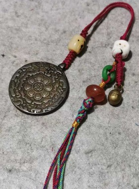 14632藏传庙供老利马铜九宫牌护身挂件