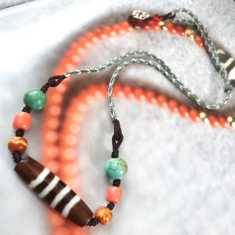 45716千年西亚七线老天珠多宝锁骨项链古董珠宝首饰文玩配饰手工