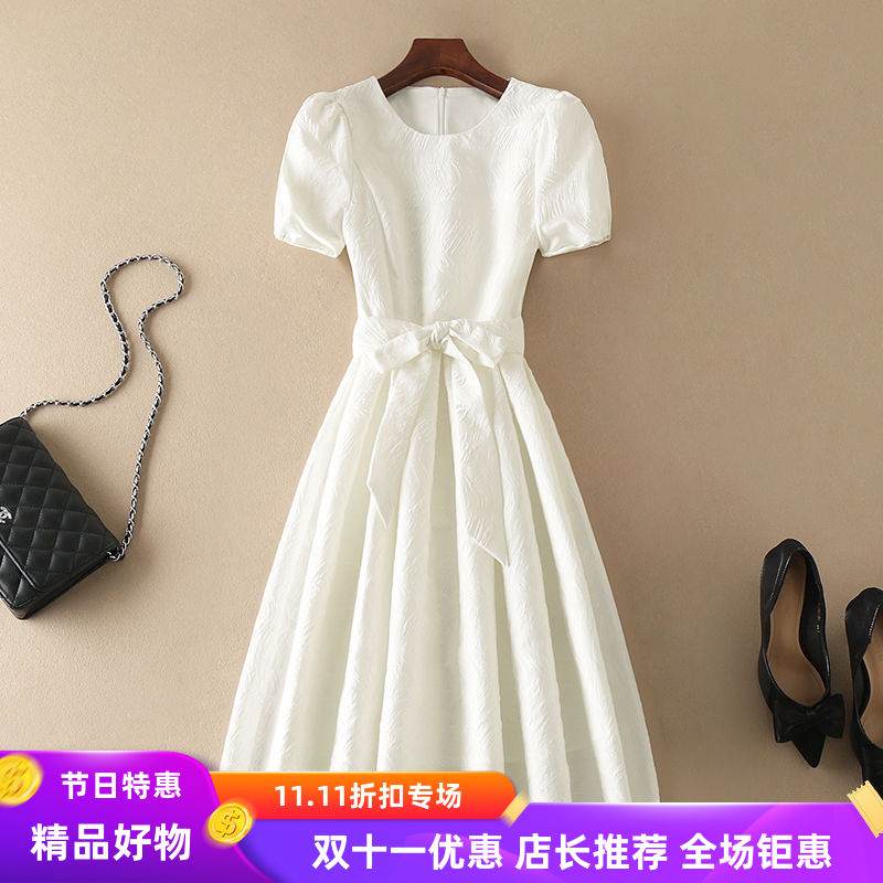 宝藏衣橱显高女装小白裙高级感法式夏季简约圆领小个子连衣裙