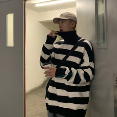 秋冬條紋高領毛衣聚酯纖維