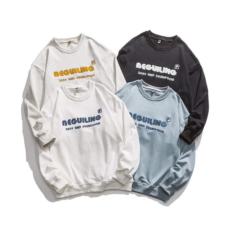 春季字母繡花圓領衛衣棉