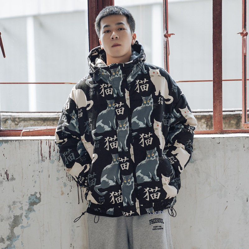 Printed hooded cotton men's winter cotton