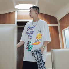 Summer cartoon print round neck short sleeve T-shirt (100% cotton)