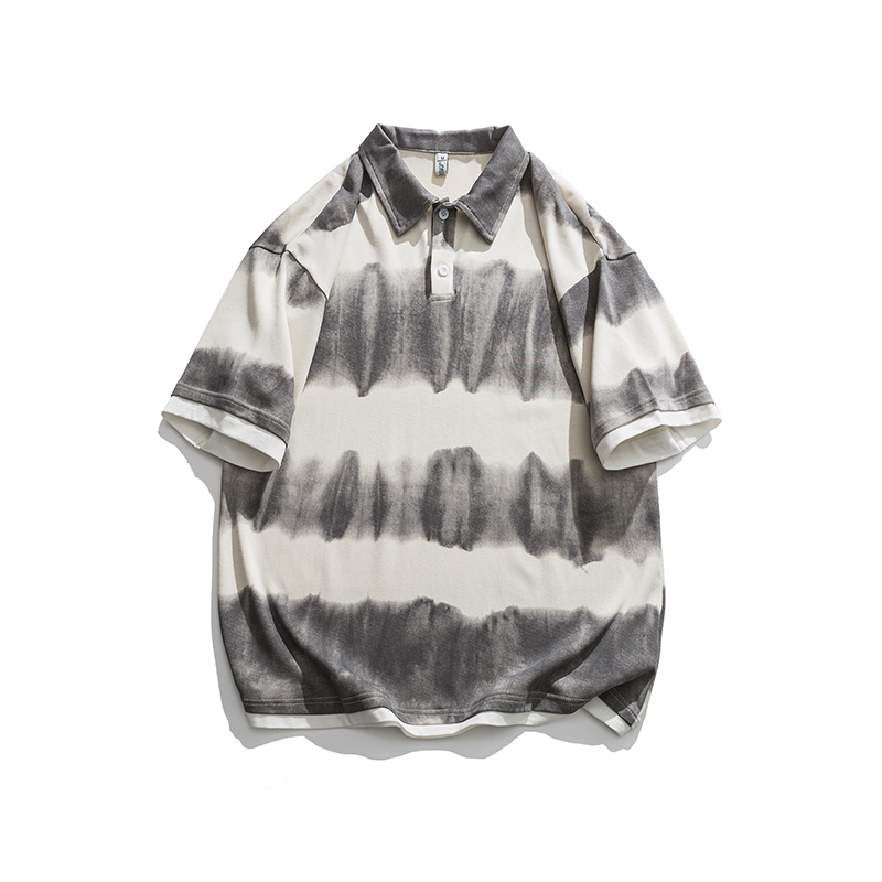 Summer wash tie dye thick Stripe Polo Shirt (100% cotton)