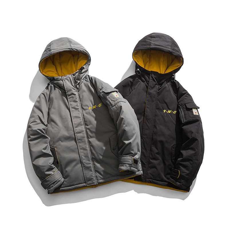 冬季休閒工裝連帽棉服聚酯纖維