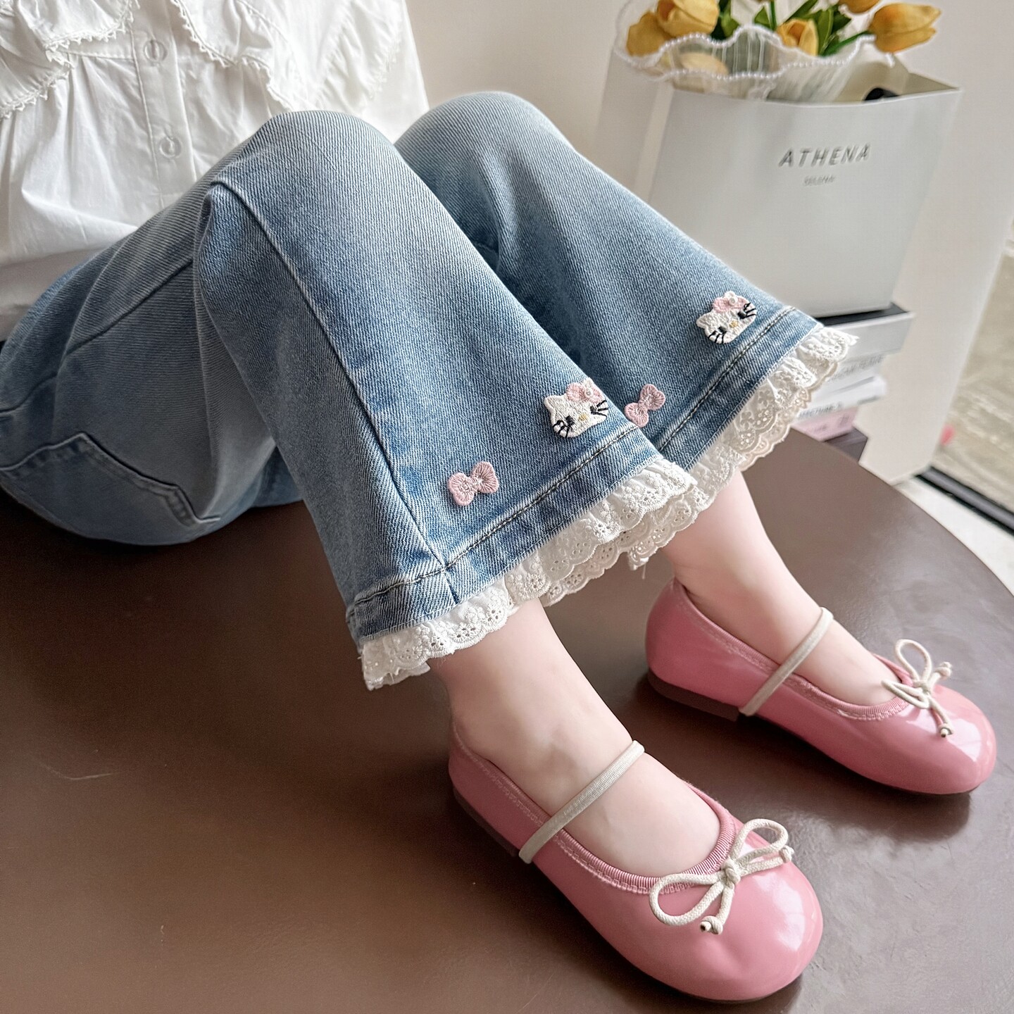 女童春秋牛仔裤子儿童洋气喇叭裤图片
