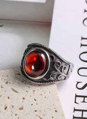 魔幻石榴嘻哈戒指欧美时尚金属复古镶嵌宝石气质男士戒指指环戒饰
