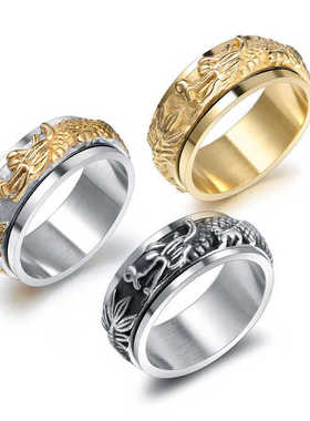 男欧美朋克可转动戒指嘻哈戒指民族风盘龙戒指男国潮可转动食指环