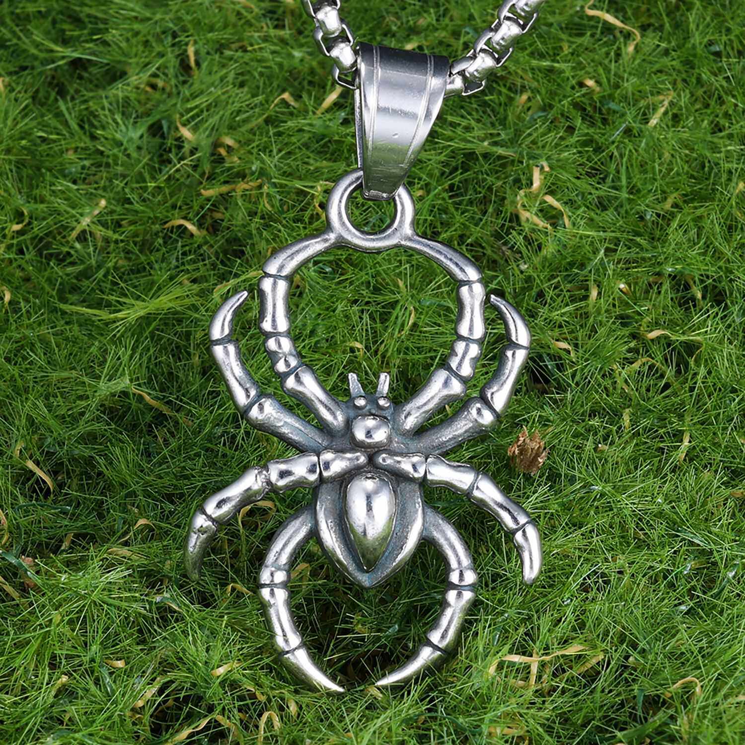 朋克风骷髅头蜘蛛不锈钢项链夸张个性暗黑昆虫配饰男潮嘻哈长挂链