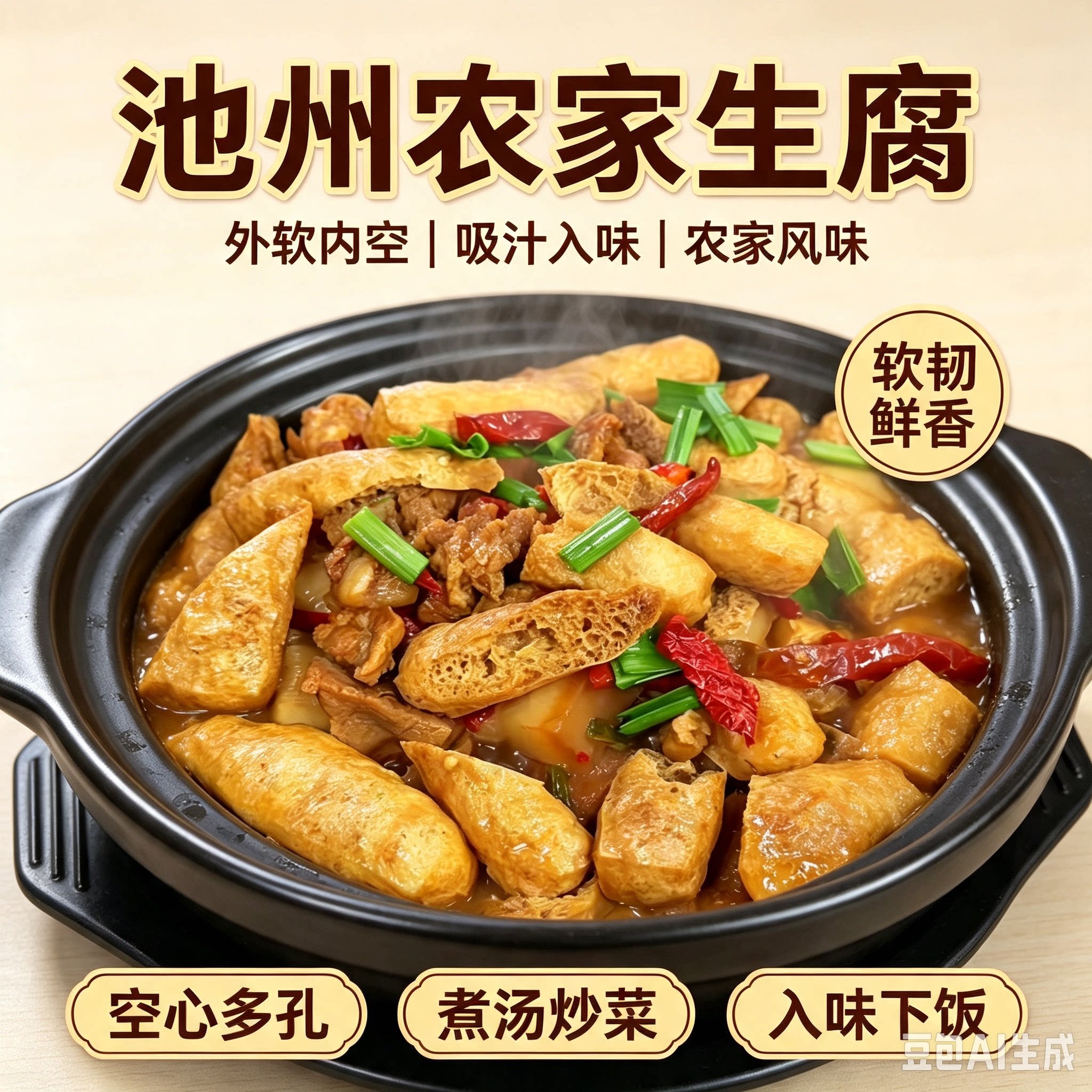 安徽池州特产农家手工油炸生腐油豆腐半成品火锅炖肉食材2斤包邮