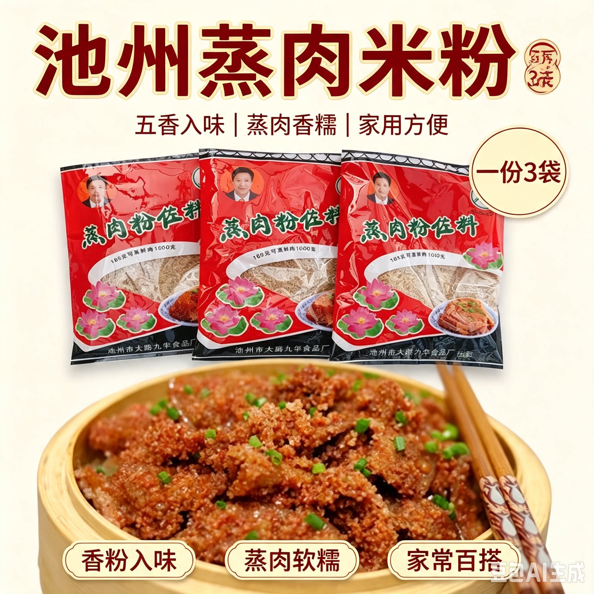 池州九华特产石磨蒸肉粉一袋80克 一份3袋包邮