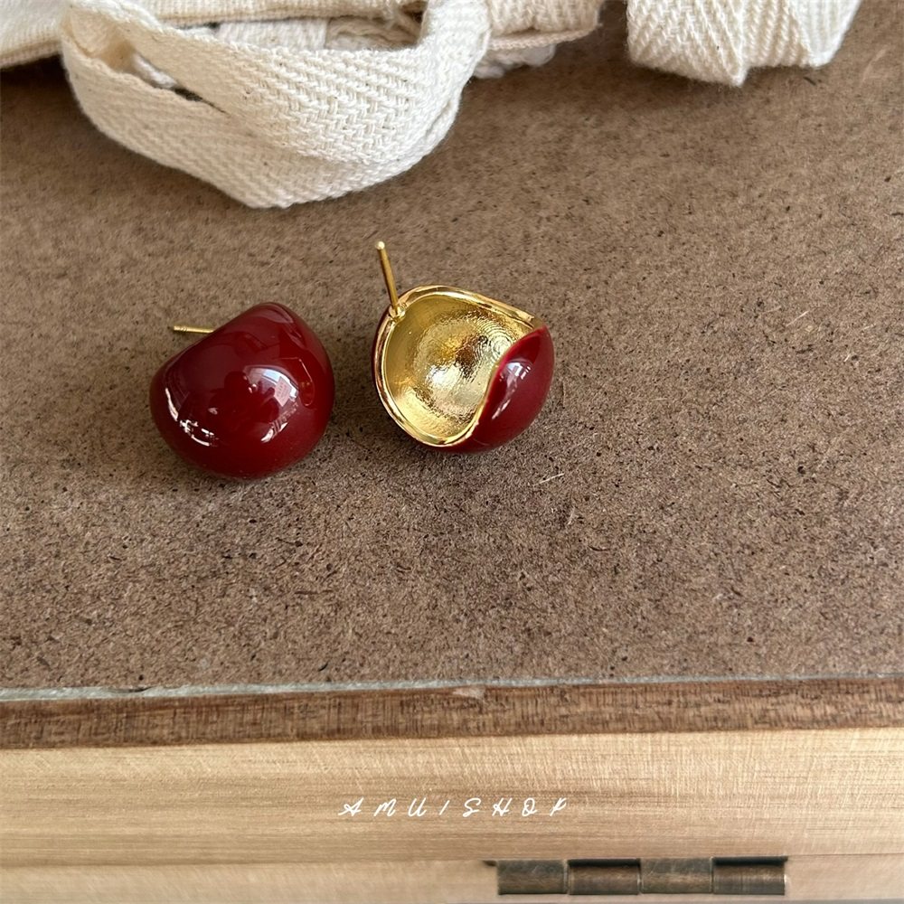 A.MU 车厘子红~酒红色小夸张复古滴釉圆弧造型立体耳环无耳洞耳夹,饰品/流行首饰/时尚饰品新,耳钉,淘宝优惠券,粉丝福利购,淘宝优惠卷