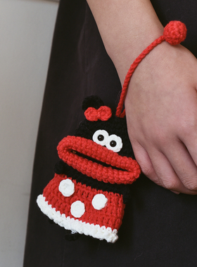 个性创意潮钥匙包手工毛线钩织成品钥匙套汽车小众公仔鹿女礼物红