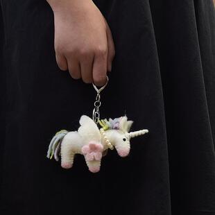 尼泊尔手工羊毛毡独角兽挂件钥匙扣包挂可爱彩虹挂件创意礼物男女