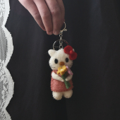 尼泊尔进口手工羊毛毡包挂小号卡通猫咪挂件女生书包挂饰钥匙扣蓝