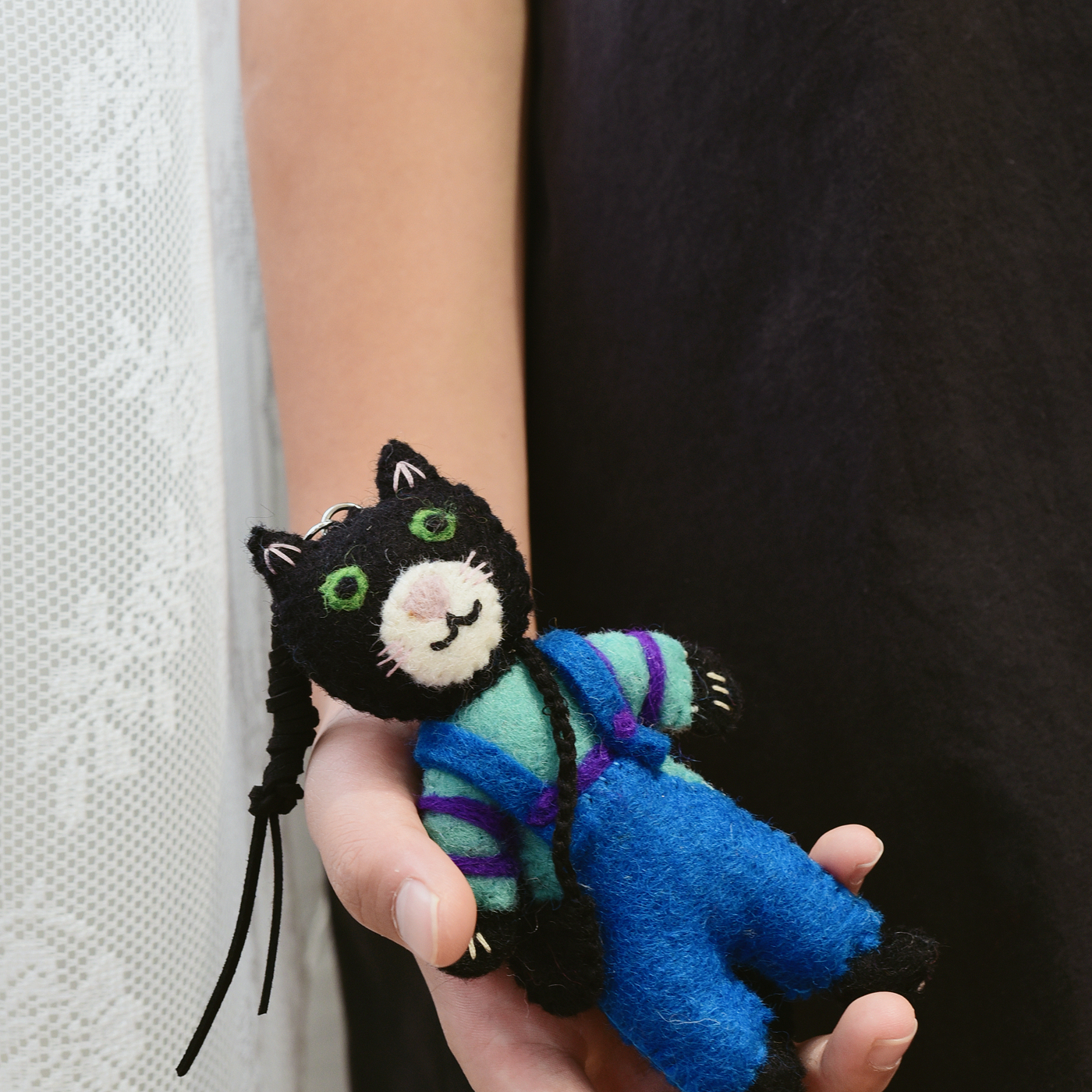 进口小众情侣猫咪挂件蓝色包挂男女挂饰黑猫车挂羊毛毡手工制作