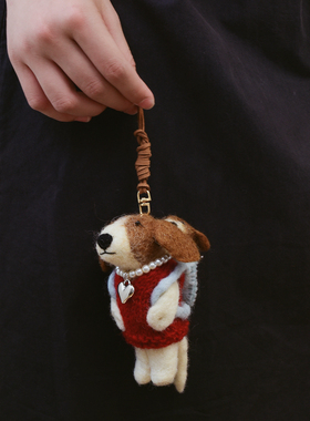 尼泊尔进口手工羊毛毡挂件母子狗包挂大号立体卡通玩偶车挂小众女