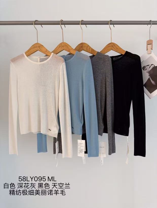 极细美丽诺羊毛圆领基础款百搭长袖打底上衣Z095