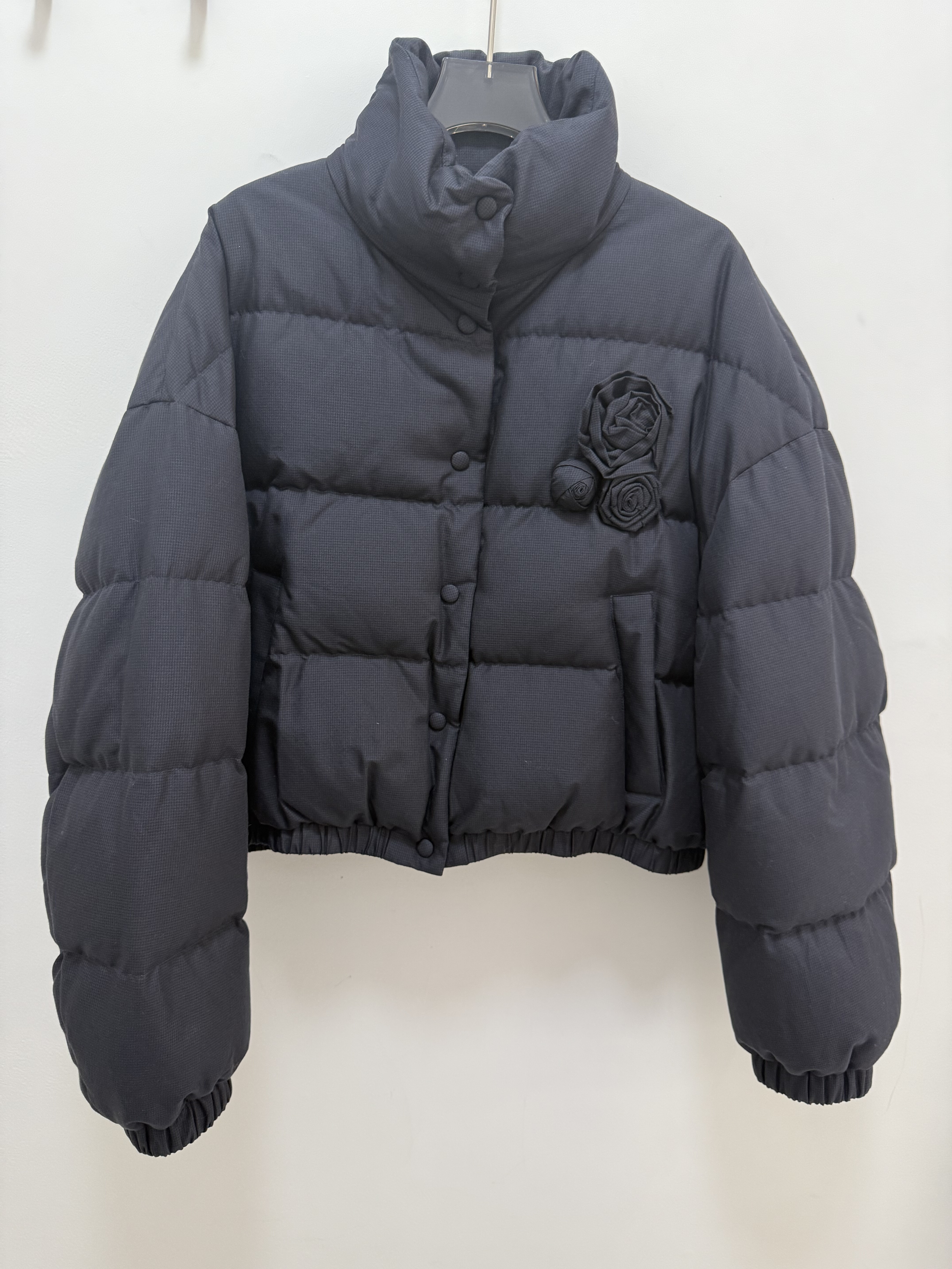 欧洲站2025冬季新款时尚立领羽绒服千鸟格羽绒服女白鹅绒外套1990