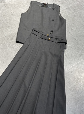 Benao系带百褶上衣马甲西装套装 上身非常