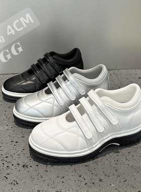 BGG隐形内增高7CM明星同款小香风三行魔术贴休闲运动鞋菱格纹鞋