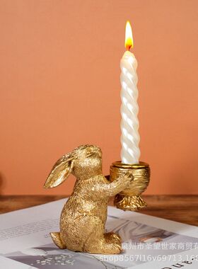 跨境创意复活节兔子香薰蜡烛欧式风伴手礼家居摆件拍照烛台树脂摆